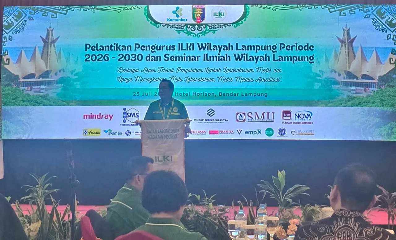 Foto :&nbsp; dr. Tangkahan Hutagaol, Ketua ILKI Lampung saat memberikan sambutan dalam acara pelantikan para pengurus wilayah di Provinsi Lampung.